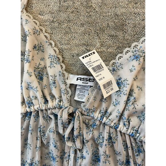 NWT Tilly's RSQ Tank Top Blue Sheer Floral Flowy Crop Tank M - Picture 3 of 5
